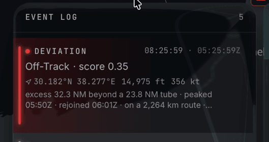 רשומת Off-Track ביומן האירועים